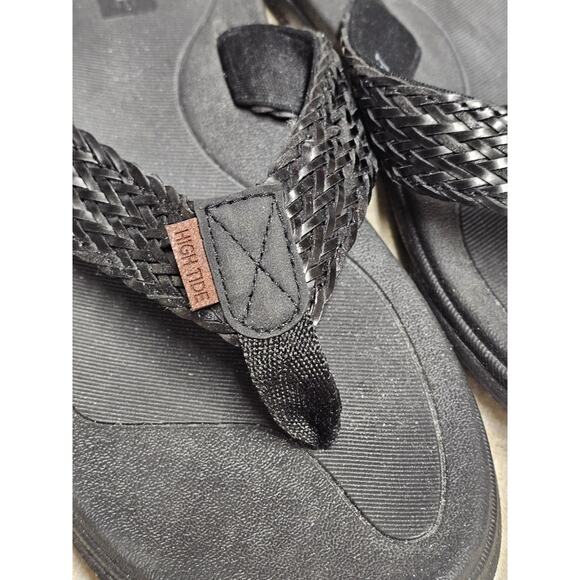 High Tide Women's Comfort Thong BLACK Flip Flops Woven Leather Neutral - Picture 2 of 8